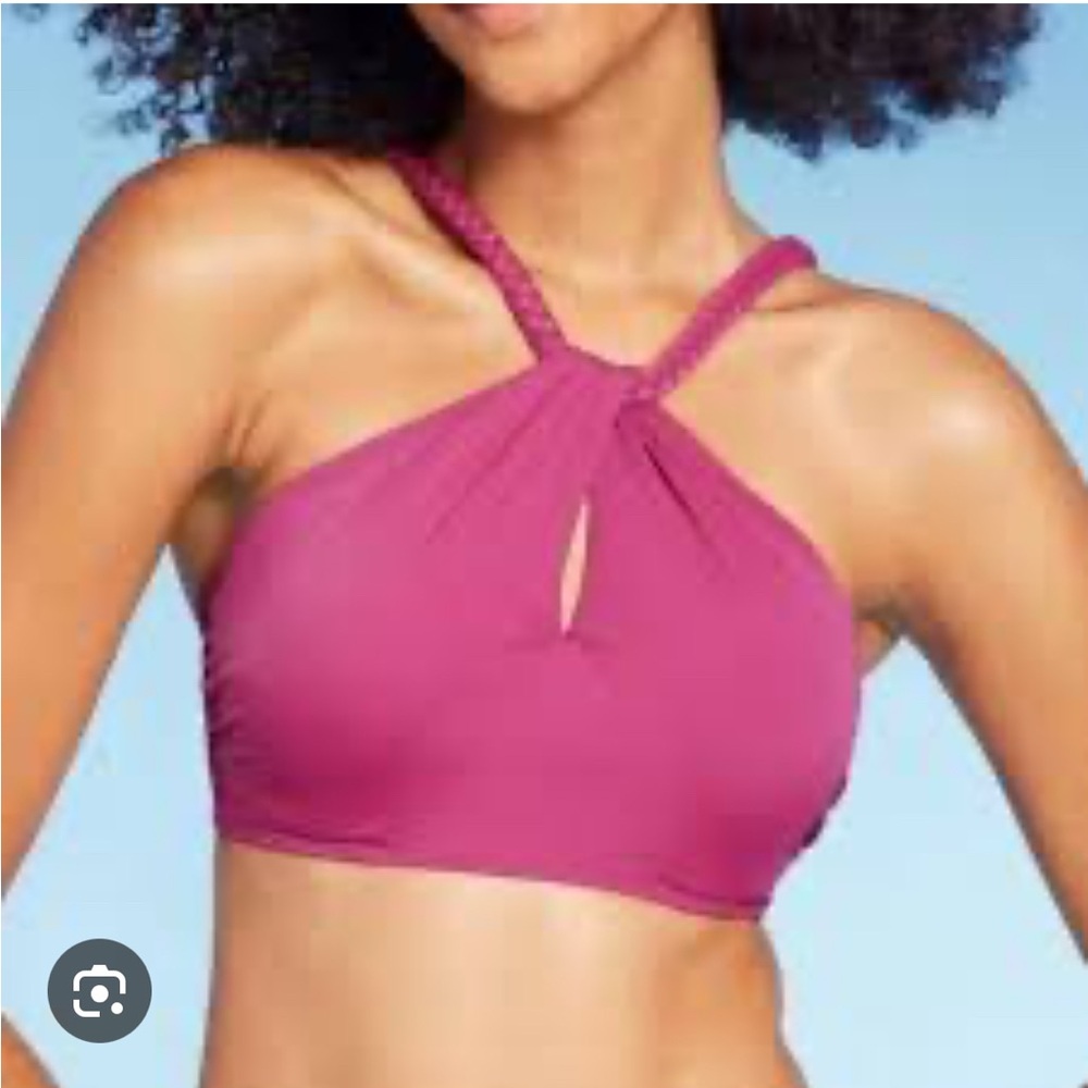 NWT Shade & Shore High Neck Braided Strap Bikini Top 34B Fuchsia